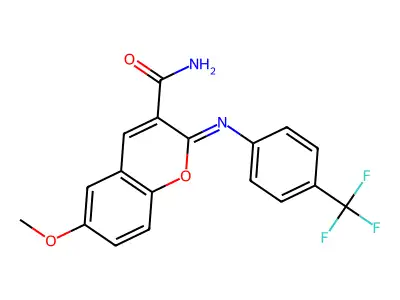 6-Methoxy-2-[4-(trifluoromethyl)phenyl]iminochromene-3-carboxamide structure