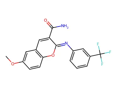 (2Z)-6-methoxy-2-{[3-(trifluoromethyl)phenyl]imino}-2H-chromene-3-carboxamide structure