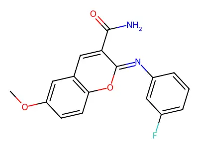 (2Z)-2-[(3-fluorophenyl)imino]-6-methoxy-2H-chromene-3-carboxamide structure
