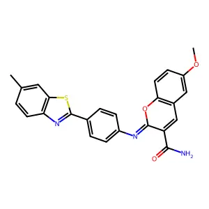 (2Z)-6-methoxy-2-{[4-(6-methyl-1,3-benzothiazol-2-yl)phenyl]imino}-2H-chromene-3-carboxamide structure