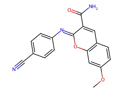 2-(4-Cyanophenyl)imino-7-methoxychromene-3-carboxamide structure
