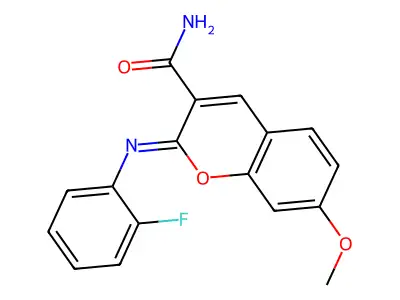 (2Z)-2-[(2-fluorophenyl)imino]-7-methoxy-2H-chromene-3-carboxamide structure