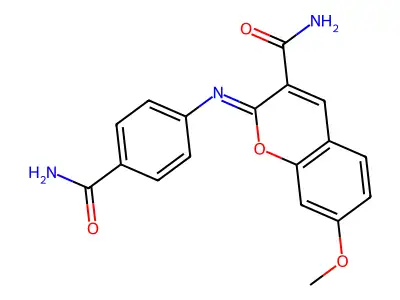 (2Z)-2-[(4-carbamoylphenyl)imino]-7-methoxy-2H-chromene-3-carboxamide structure
