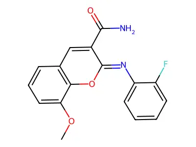 (2Z)-2-[(2-fluorophenyl)imino]-8-methoxy-2H-chromene-3-carboxamide structure