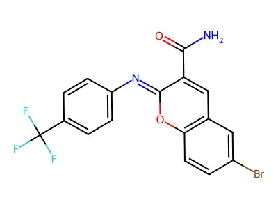 (2Z)-6-bromo-2-{[4-(trifluoromethyl)phenyl]imino}-2H-chromene-3-carboxamide structure