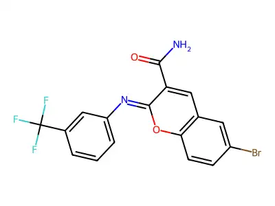 (2Z)-6-bromo-2-{[3-(trifluoromethyl)phenyl]imino}-2H-chromene-3-carboxamide structure