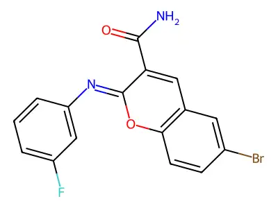 (2Z)-6-bromo-2-[(3-fluorophenyl)imino]-2H-chromene-3-carboxamide structure