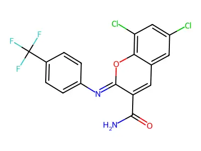 (2Z)-6,8-dichloro-2-{[4-(trifluoromethyl)phenyl]imino}-2H-chromene-3-carboxamide structure