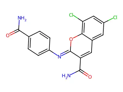 (Z)-2-((4-carbamoylphenyl)imino)-6,8-dichloro-2H-chromene-3-carboxamide structure