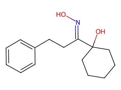 1-[(1E)-1-(hydroxyimino)-3-phenylpropyl]cyclohexan-1-ol structure