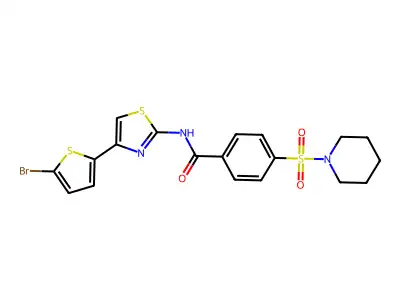 N-(4-(5-bromothiophen-2-yl)thiazol-2-yl)-4-(piperidin-1-ylsulfonyl)benzamide structure