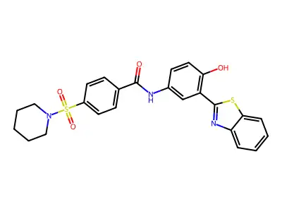 N-(3-(benzo[d]thiazol-2-yl)-4-hydroxyphenyl)-4-(piperidin-1-ylsulfonyl)benzamide structure