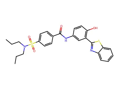 N-(3-(benzo[d]thiazol-2-yl)-4-hydroxyphenyl)-4-(N,N-dipropylsulfamoyl)benzamide structure