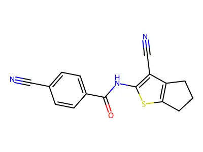 4-cyano-N-(3-cyano-5,6-dihydro-4H-cyclopenta[b]thiophen-2-yl)benzamide structure
