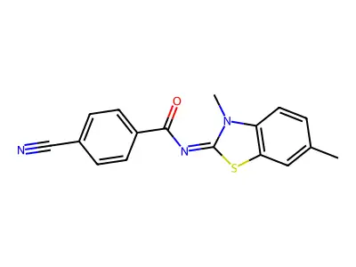 (E)-4-cyano-N-(3,6-dimethylbenzo[d]thiazol-2(3H)-ylidene)benzamide structure