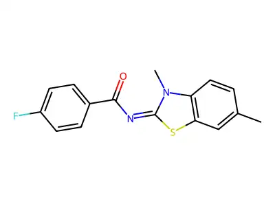 N-(3,6-dimethyl-1,3-benzothiazol-2-ylidene)-4-fluorobenzamide structure