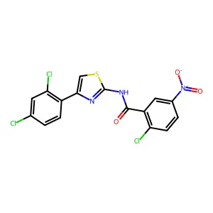 2-chloro-N-[4-(2,4-dichlorophenyl)-1,3-thiazol-2-yl]-5-nitrobenzamide structure