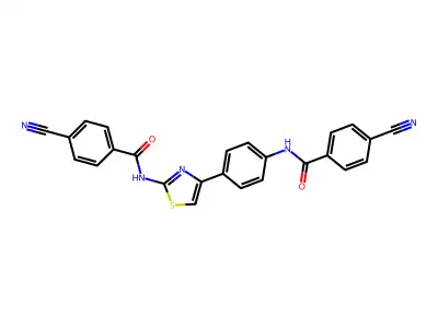 4-cyano-N-(4-(4-(4-cyanobenzamido)phenyl)thiazol-2-yl)benzamide structure