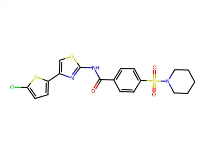 N-(4-(5-chlorothiophen-2-yl)thiazol-2-yl)-4-(piperidin-1-ylsulfonyl)benzamide structure