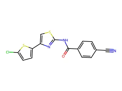 N-(4-(5-chlorothiophen-2-yl)thiazol-2-yl)-4-cyanobenzamide structure