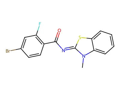 4-bromo-2-fluoro-N-(3-methyl-1,3-benzothiazol-2-ylidene)benzamide structure