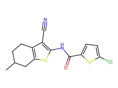 5-chloro-N-(3-cyano-6-methyl-4,5,6,7-tetrahydro-1-benzothiophen-2-yl)thiophene-2-carboxamide structure