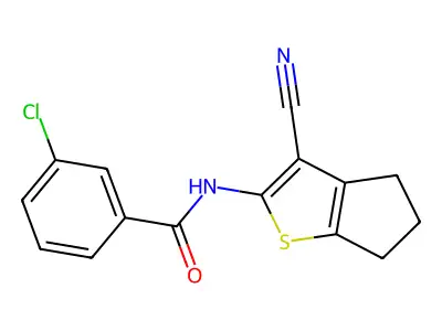 3-chloro-N-(3-cyano-5,6-dihydro-4H-cyclopenta[b]thiophen-2-yl)benzamide structure