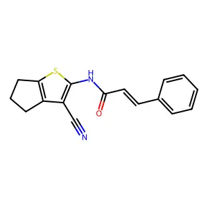 N-(3-cyano-5,6-dihydro-4H-cyclopenta[b]thiophen-2-yl)cinnamamide structure