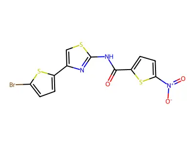 N-[4-(5-bromothiophen-2-yl)-1,3-thiazol-2-yl]-5-nitrothiophene-2-carboxamide structure