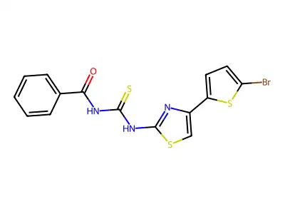 N-((4-(5-bromothiophen-2-yl)thiazol-2-yl)carbamothioyl)benzamide structure