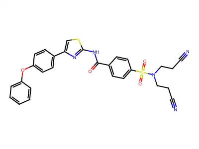 4-[bis(2-cyanoethyl)sulfamoyl]-N-[4-(4-phenoxyphenyl)-1,3-thiazol-2-yl]benzamide structure