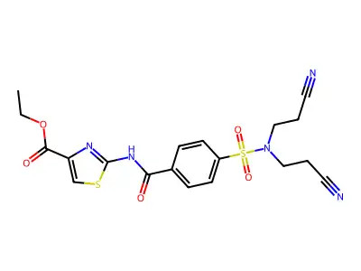 ethyl 2-(4-(N,N-bis(2-cyanoethyl)sulfamoyl)benzamido)thiazole-4-carboxylate structure