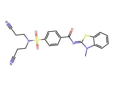 4-[bis(2-cyanoethyl)sulfamoyl]-N-(3-methyl-1,3-benzothiazol-2-ylidene)benzamide structure
