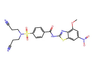 4-[bis(2-cyanoethyl)sulfamoyl]-N-(4-methoxy-6-nitro-1,3-benzothiazol-2-yl)benzamide structure