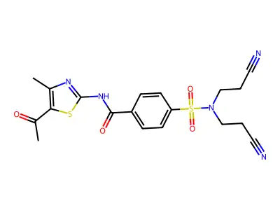 N-(5-acetyl-4-methyl-1,3-thiazol-2-yl)-4-[bis(2-cyanoethyl)sulfamoyl]benzamide structure