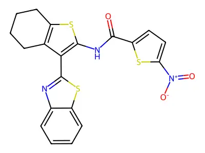 N-[3-(1,3-benzothiazol-2-yl)-4,5,6,7-tetrahydro-1-benzothiophen-2-yl]-5-nitrothiophene-2-carboxamide structure