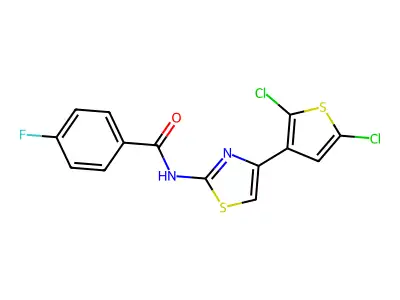 N-[4-(2,5-dichlorothiophen-3-yl)-1,3-thiazol-2-yl]-4-fluorobenzamide structure