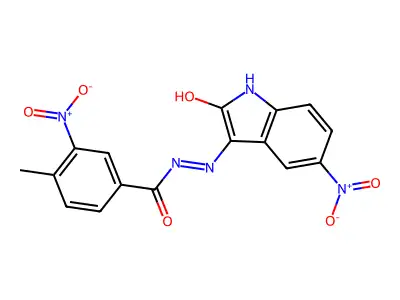 (Z)-4-methyl-3-nitro-N'-(5-nitro-2-oxoindolin-3-ylidene)benzohydrazide structure