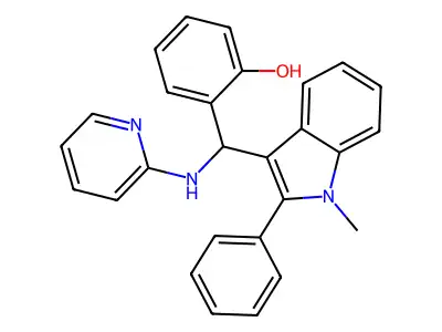2-[(1-methyl-2-phenyl-1H-indol-3-yl)[(pyridin-2-yl)amino]methyl]phenol structure