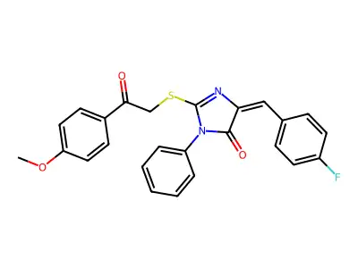 (5E)-5-(4-fluorobenzylidene)-2-{[2-(4-methoxyphenyl)-2-oxoethyl]sulfanyl}-3-phenyl-3,5-dihydro-4H-imidazol-4-one structure