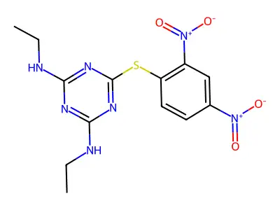 6-((2,4-dinitrophenyl)thio)-N2,N4-diethyl-1,3,5-triazine-2,4-diamine structure