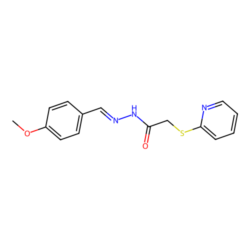 N-[(E)-(4-methoxyphenyl)methylideneamino]-2-pyridin-2-ylsulfanylacetamide structure