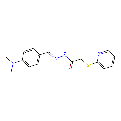 N-[(E)-[4-(dimethylamino)phenyl]methylideneamino]-2-pyridin-2-ylsulfanylacetamide structure