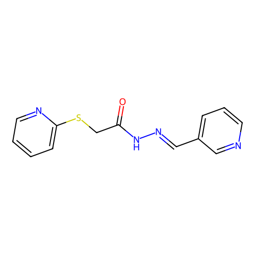 N-[(E)-pyridin-3-ylmethylideneamino]-2-pyridin-2-ylsulfanylacetamide structure