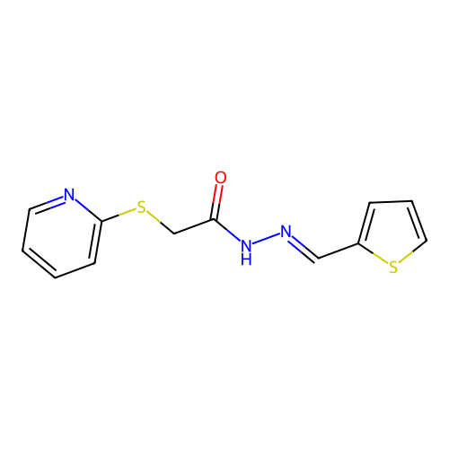 2-pyridin-2-ylsulfanyl-N-[(E)-thiophen-2-ylmethylideneamino]acetamide structure
