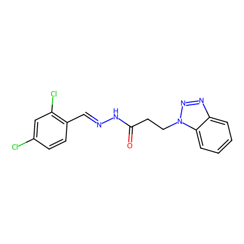 3-(benzotriazol-1-yl)-N-[(E)-(2,4-dichlorophenyl)methylideneamino]propanamide structure