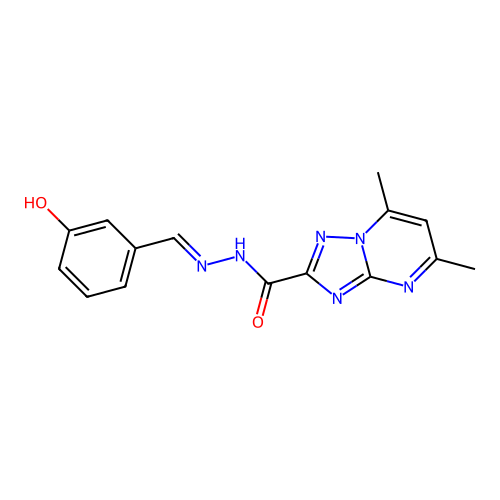 N'-(3-hydroxybenzylidene)-5,7-dimethyl[1,2,4]triazolo[1,5-a]pyrimidine-2-carbohydrazide structure