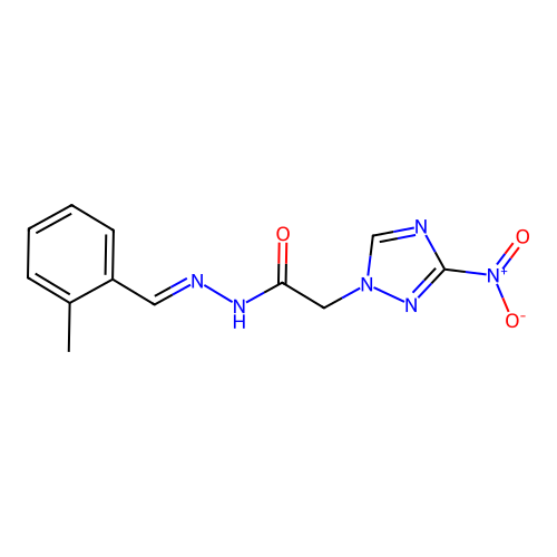 2-{3-nitro-1H-1,2,4-triazol-1-yl}-N'-(2-methylbenzylidene)acetohydrazide structure