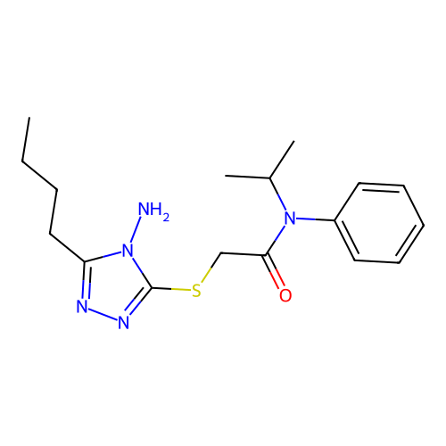 2-((4-amino-5-butyl-4H-1,2,4-triazol-3-yl)thio)-N-isopropyl-N-phenylacetamide structure