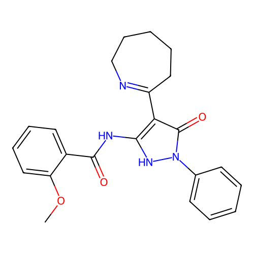 (Z)-N-((Z)-4-(azepan-2-ylidene)-5-oxo-1-phenylpyrazolidin-3-ylidene)-2-methoxybenzamide structure